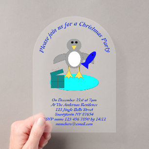 Prettig Kerstmis Vissende Pinguïn Op Maat Acryl Uitnodigingen