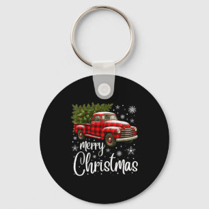 Prettig Kerstmis Vrachtwagen Buffalo Plaid Kerstmi Sleutelhanger