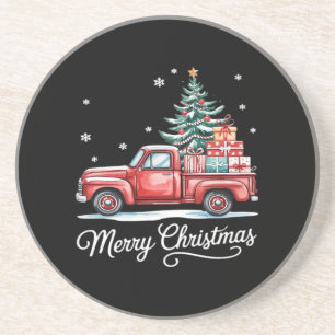 Prettig kerstmis vrachtwagen grappige boom essenti zandsteen onderzetter