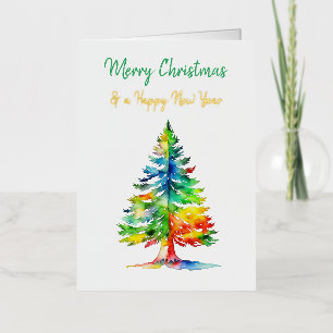 Prettig Kerstmis Waterverf Kerstboom Folie Wenskaart