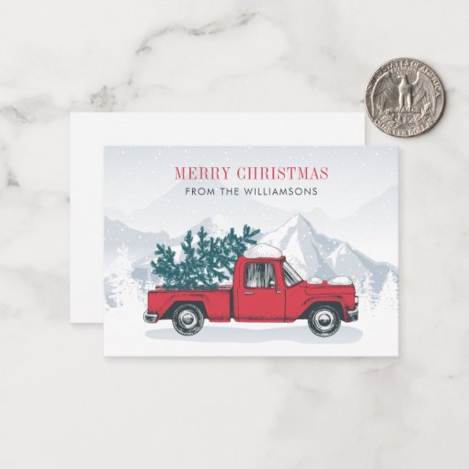 Prettig Kerstmis Waterverf Rode Truck Gelukkig Fee Notitiekaartje (Voorkant / Achterkant in situ)