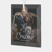 Prettig Kerstmis Whimsical Script Aangepaste foto Glas Ornament (Voorkant links)