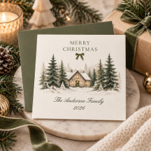 Prettig Kerstmis Winter Cottage Olijfgroen Familie