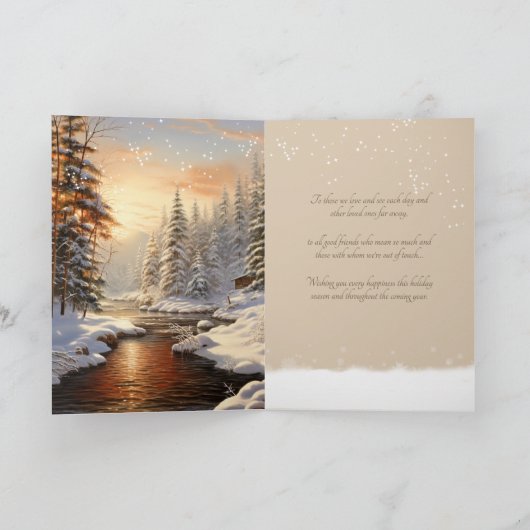 Prettig Kerstmis Winter Dennenboom Bos Rivier Zon Feestdagen Kaart (Binnen)
