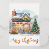 Prettig Kerstmis Winterlandschap Goud Folie Feestdagenkaart (Voorkant)