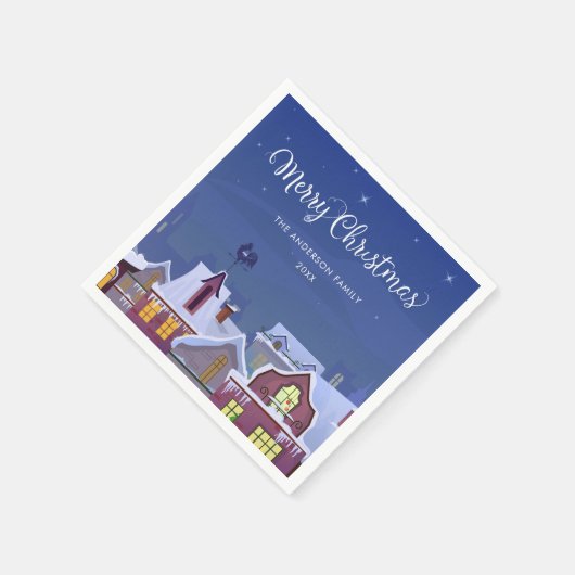 Prettig Kerstmis Wintertafereel Daken Servet (Hoek)