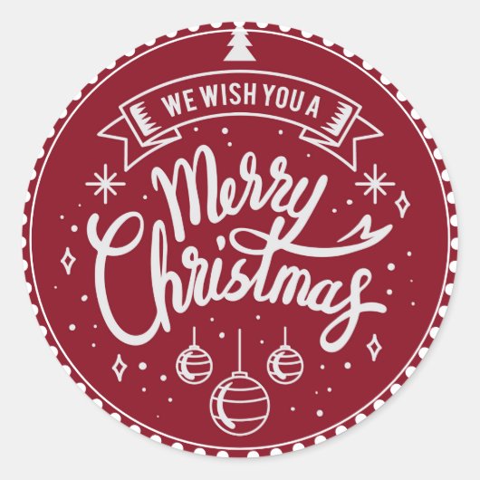 Prettig Kerstmis Witte Script op Rood Ronde Sticker (Voorkant)