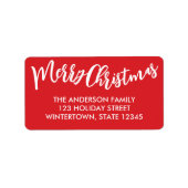 Prettig Kerstmis Witte Script Rode Retouradres Etiket (Voorkant)