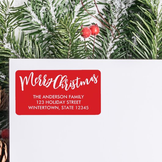 Prettig Kerstmis Witte Script Rode Retouradres Etiket