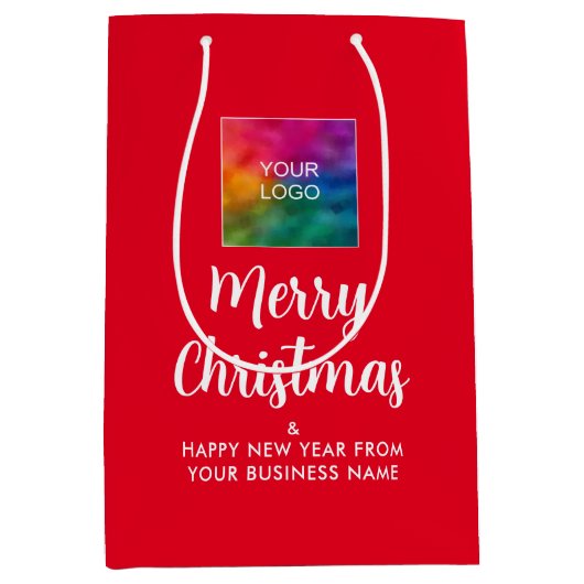 Prettig Kerstmis Zakelijk Logo Hier Aanpasbaar Medium Cadeauzakje (Voorkant)