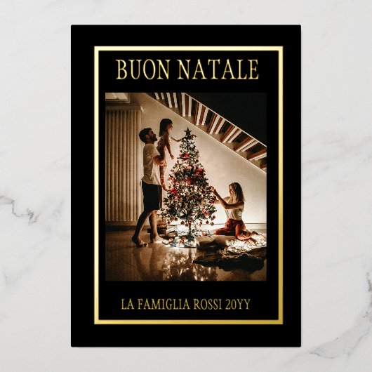 Prettig Kerstmis Zwart & Goud Eenvoudige Moderne F Folie Feestdagenkaart (Voorkant)