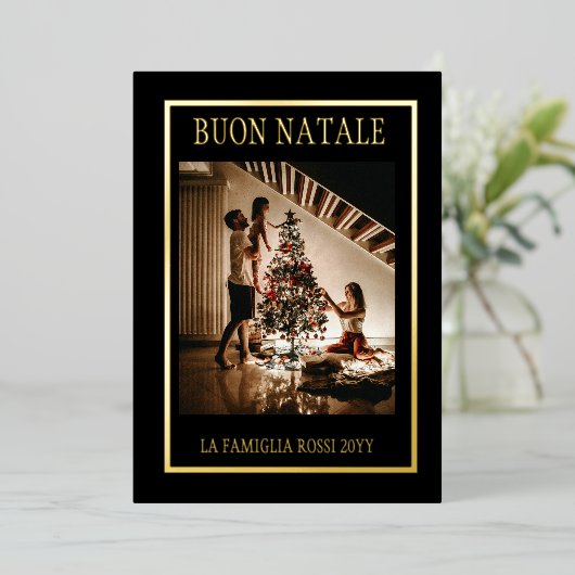 Prettig Kerstmis Zwart & Goud Eenvoudige Moderne F Folie Feestdagenkaart (Staand Voorkant)