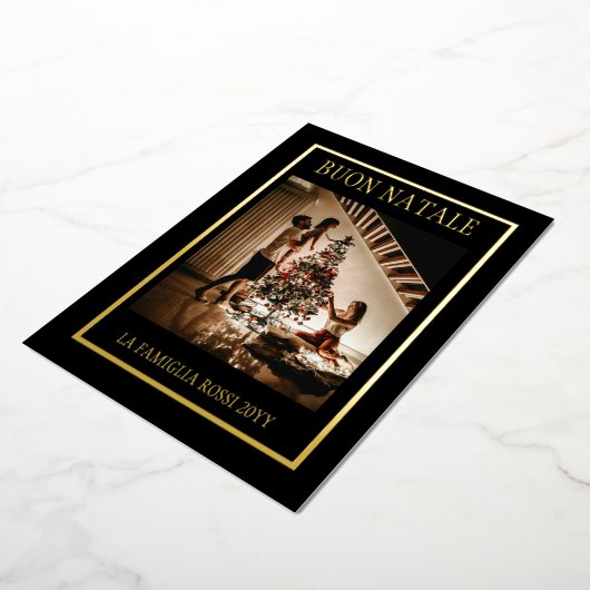 Prettig Kerstmis Zwart & Goud Eenvoudige Moderne F Folie Feestdagenkaart (Gedraaid)