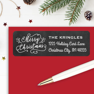 Prettig Kerstmis Zwarte Schoolbord Retouradres Etiket