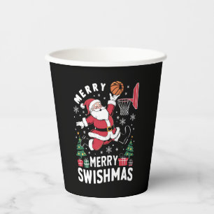 Prettig Kerstmis Zwishmas Kerstman Basketbal Spele Papieren Bekers