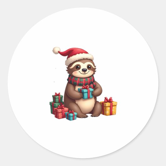 Prettig Kerstsloth schattig Kerstmis luiaard Kerst Ronde Sticker (Voorkant)