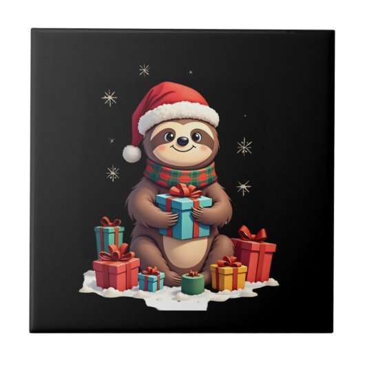 Prettig Kerstsloth schattige Kerstmis luiaard Kers Tegeltje (Voorkant)