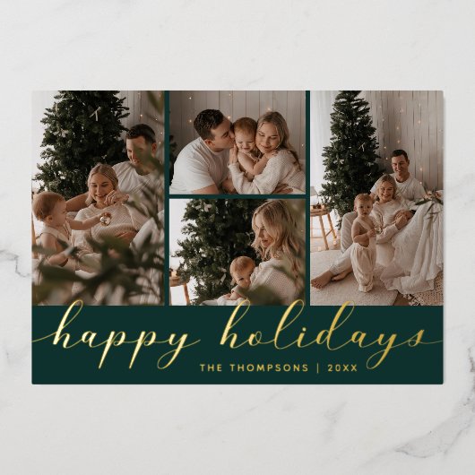 Prettig Kerstvakantie Kerst Script Foto Collage Folie Feestdagenkaart (Voorkant)