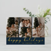 Prettig Kerstvakantie Kerst Script Foto Collage Folie Feestdagenkaart (Staand Voorkant)