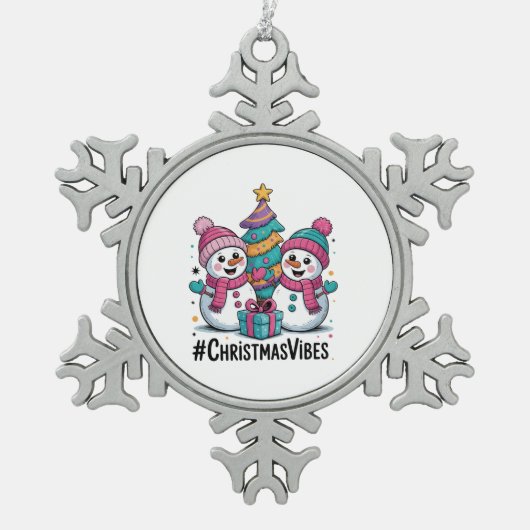 Prettig Kerstvakantiegevoel Tin Sneeuwvlok Ornament (Voorkant)
