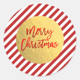 Prettig Kerstvakanties Rode Strepen Goud Folie Ronde Sticker