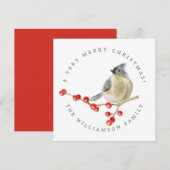 Prettig Kerstvogel op Bessen Takje Feestdagenkaart (Voorkant / Achterkant)