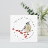 Prettig Kerstvogel op Bessen Takje Feestdagenkaart (Staand voorkant)