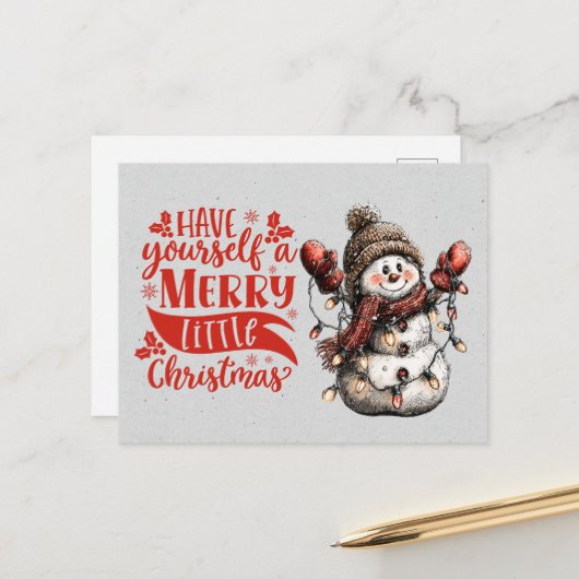 Prettig Klein Kerstman Sneeuwmannetje Briefkaart (Voorkant / Achterkant in situ)