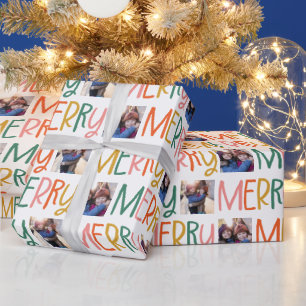 Prettig kleurrijk Kerst foto plezier Cadeaupapier