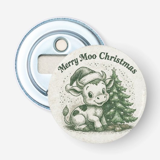 Prettig Koe Kerstfeest Button Flesopener (Voorkant)