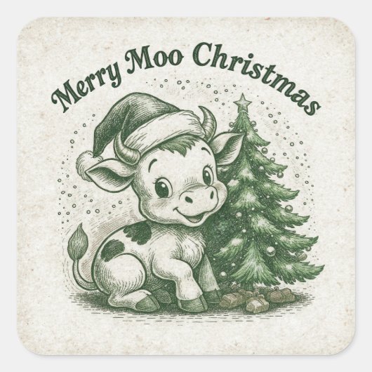 Prettig Koe Kerstfeest Vierkante Sticker (Voorkant)