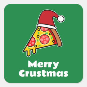Prettig Korstmas FUNNY PIZZA SNIP KERSTMAN Vierkante Sticker