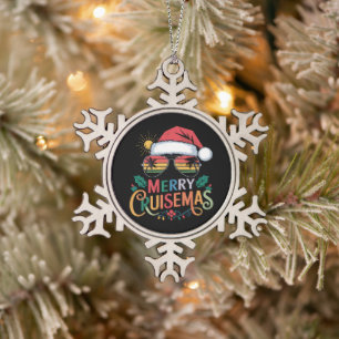 Prettig Kruisemas 2024 Kerstman Rendier  Tin Sneeuwvlok Ornament