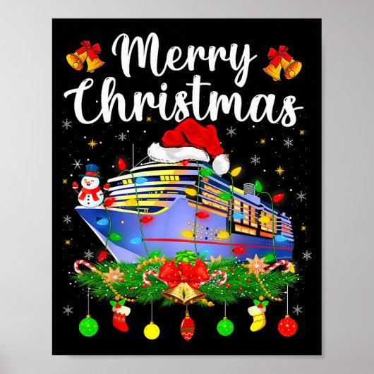 Prettig Kruisfeest Kerstverlichting Kerstman Cruis Poster (Voorkant)