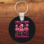 Prettig Kuddige Kerst Flamingo Drank Pyjama Kerstm Sleutelhanger (Voorkant)