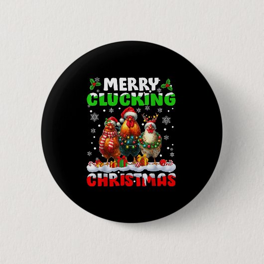 Prettig Kukkend Kerstmis Grappige Kip Kerstman Hoe Ronde Button 5,7 Cm (Voorkant)