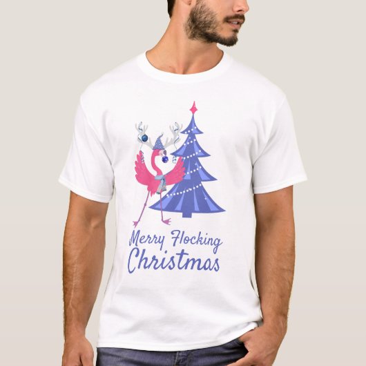 Prettig Kullend Kerstfeest Grappige Flamingo Rendi T-shirt (Voorkant)