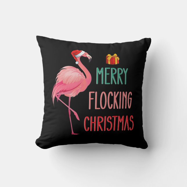 Prettig Kullend Kerstmis Grappige Flamingo Vakanti Kussen (Voorkant)