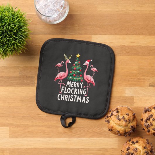 Prettig Kutterende Kerstmis Xmas Flamingo Boom Pannenlap (Top down)