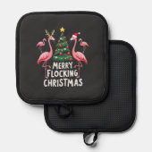 Prettig Kutterende Kerstmis Xmas Flamingo Boom Pannenlap (Voorkant / Achterkant)