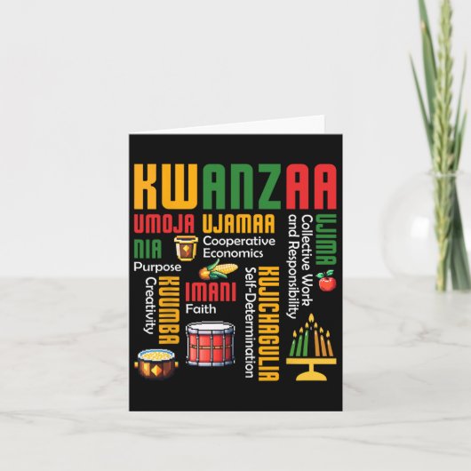 Prettig Kwanzaa Kinara Zeven Kaarsen Drum Afrikaan Kaart (Voorkant)