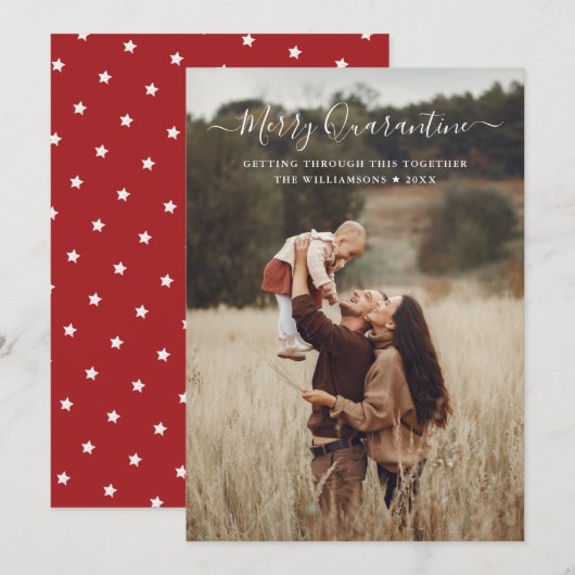 Prettig Kwarantaine Kerst Pret Script Familie Foto Feestdagenkaart (Voorkant / Achterkant)