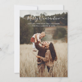 Prettig Kwarantaine Kerst Pret Script Familie Foto Feestdagenkaart