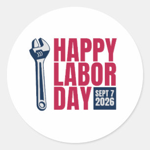 Prettig Labor Day 2026 Sleutel Ronde Sticker