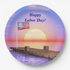 Prettig Labor Day Amerikaanse vlag en steiger Papieren Bordje