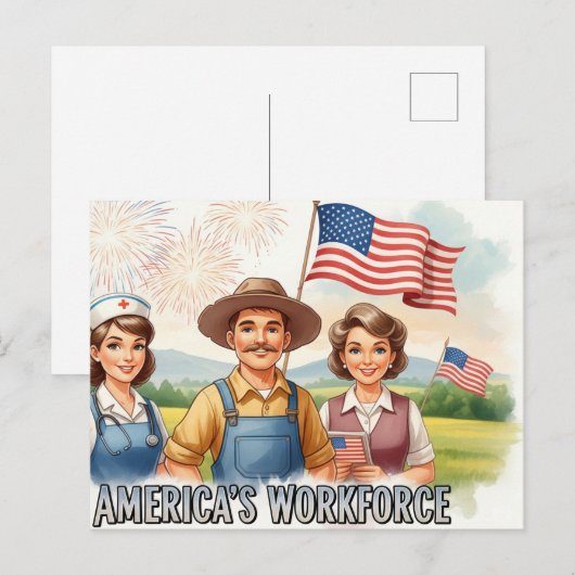 Prettig Labor Day met Vlag Postkaart (Voorkant / Achterkant)