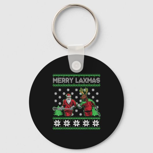 Prettig Laxmas Grappige Kerst Lacrosse Speler Fees Sleutelhanger (Voorkant)