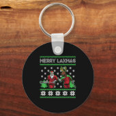 Prettig Laxmas Grappige Kerst Lacrosse Speler Fees Sleutelhanger (Voorkant)