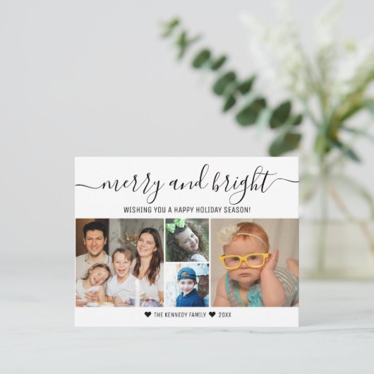Prettig & Licht 4 Foto Collage Prettig Kerstfees Feestdagenkaart (Staand voorkant)