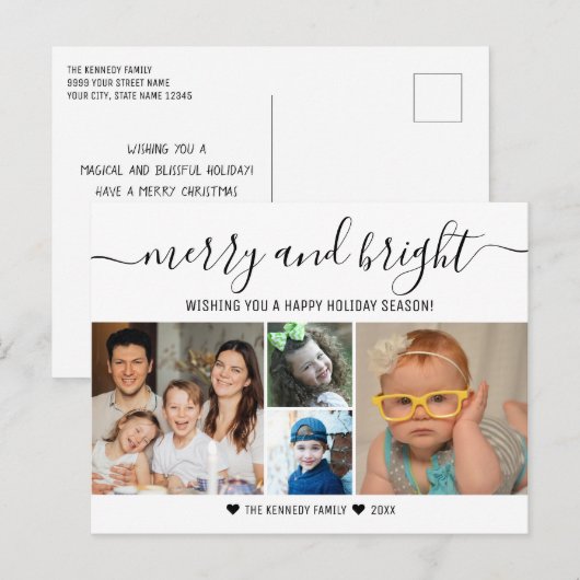 Prettig & Licht  4 Foto Collage  Prettig Kerstfees Feestdagenkaart (Voorkant / Achterkant)